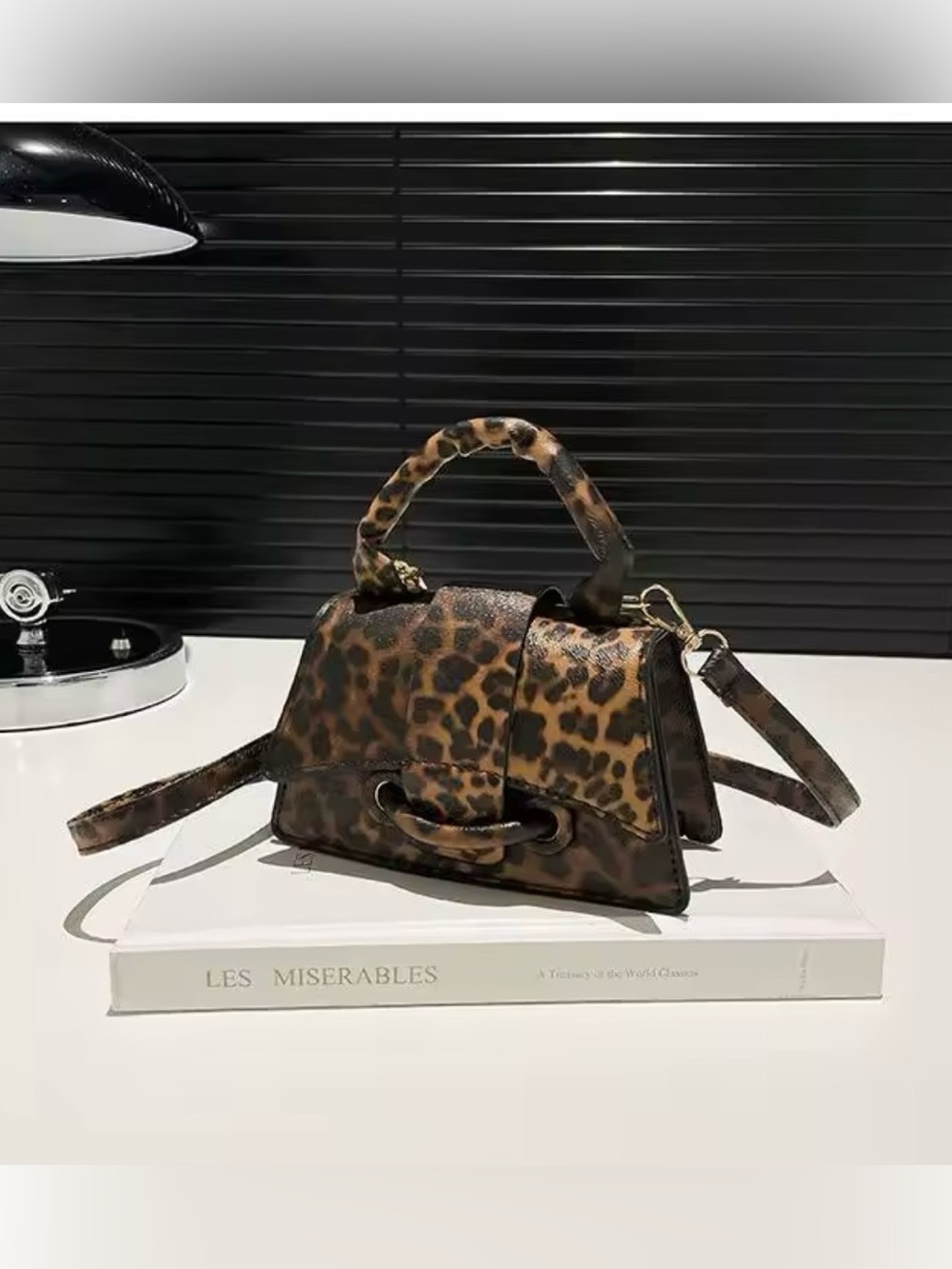 Leopard Print Top-Handle Crossbody Bag - Brown